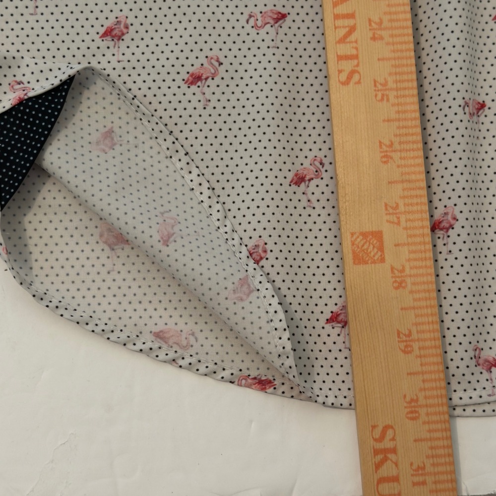Construct Mens XXL Slim Fit Flamingo Polka Dot Short Sleeve Stretch Shirt White - Picture 4 of 6
